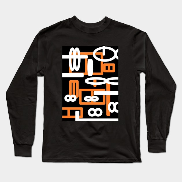 Orange  and black geometric abstract art design Long Sleeve T-Shirt by VICTIMRED